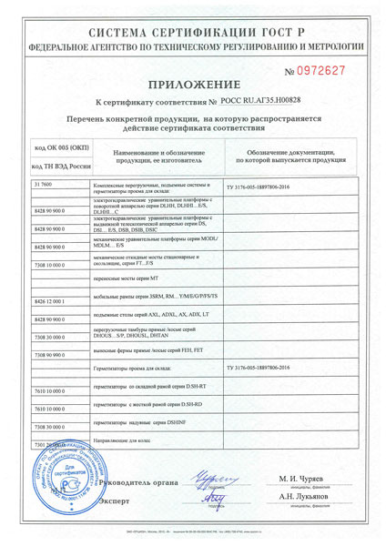 Сертификат на перегрузочное оборудование